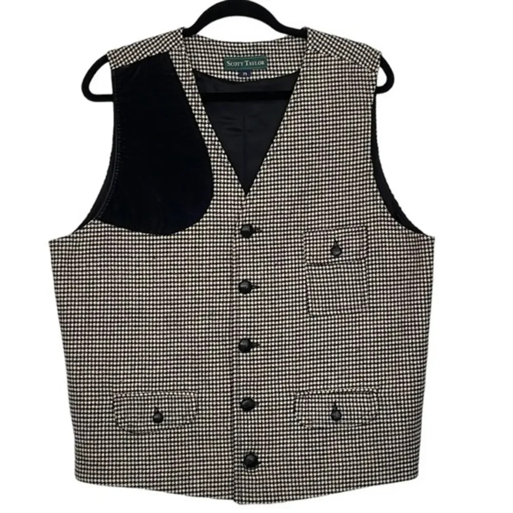 Vintage Scott Taylor 100% Wool Houndstooth Vest Size 14